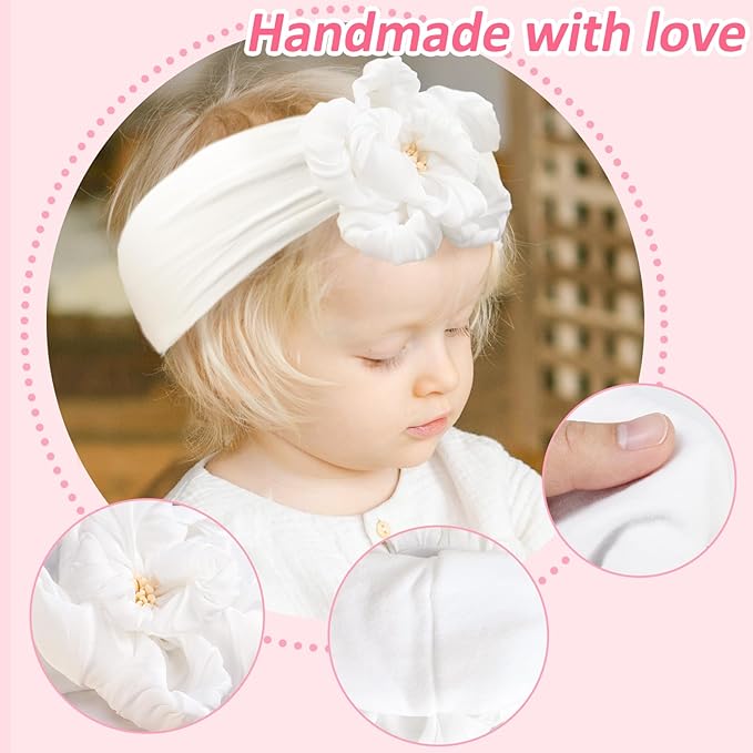 Fmeida Baby Girls Nylon Headband and Bow Big Flower Headbands Fashion Hair Accessories for Newborns Infants Blue