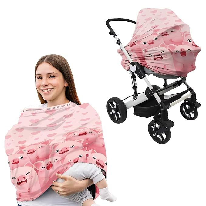 Pink Pigs Baby Car Seat Cover High Stretchy Baby Nursing Pillow Cover 2pcs Baby Essentials Sets Hearts Babies Shower Stuff for Newborn Baby Feeding Essentials