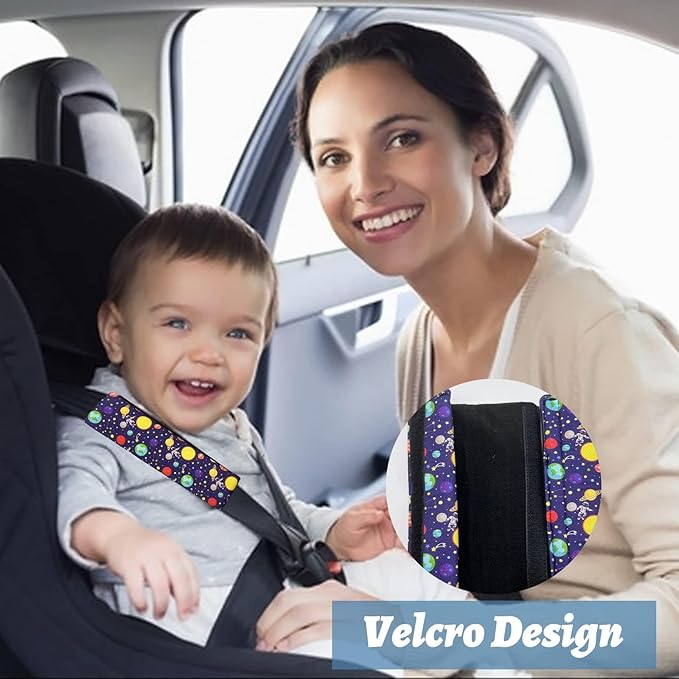 Baby Seat Belt Strap Cover, 2 Pcs Kids Car Seat Belt Cushions Pads, Shoulder Strap Protectors for Girls Boys (Space 4A)