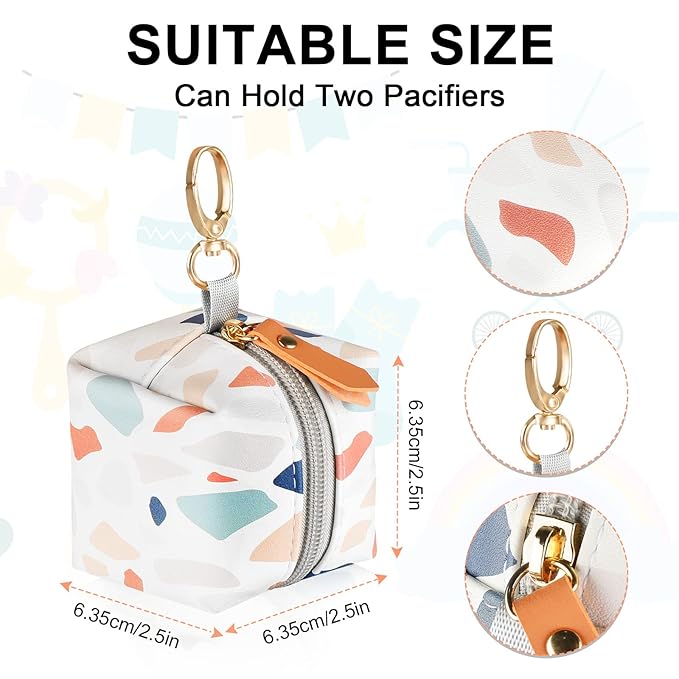 Pacifier Case with Clip, Holder Pouch for Diaper Bag, Holds 2 Pacifiers, Colorful Stone