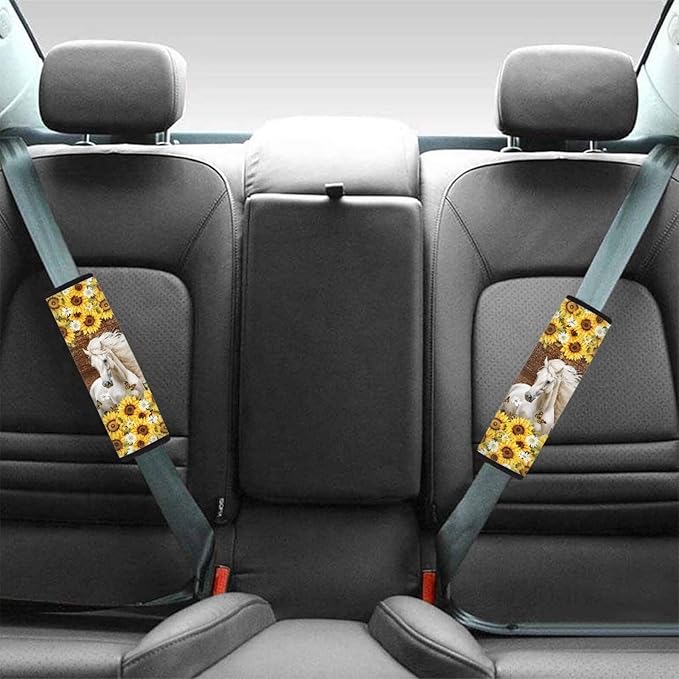AFPANQZ Two Pack Car Seat Belt Pads Covers Harness Horse Sunflower Print 1 Pair/Set Safety Seatbelt Cushion Pads Kit Shoulder Straps Pads for Bags