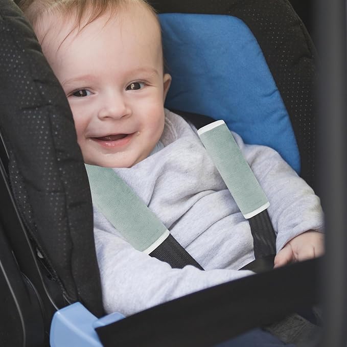 2Pcs Baby Car Seat Neck Cover for Kids, Children Seat Belt Cushion Cute Cartoon Pattern, Comfortable Soft Belt Pads Cover Neck Support Travelling (Grey01)