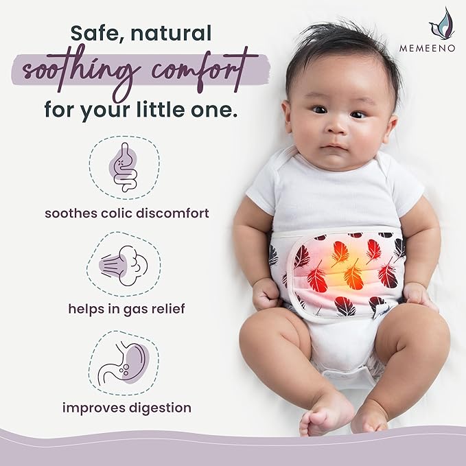 MEMEENO Baby Belly Band for Gas & Colic Relief - Heated Tummy Wrap for Newborns
