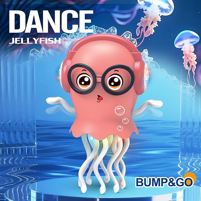 Qxbuhe Dancing Octopus Toy,Smart Tentacle Explorer,Crawling Dancing Automatic Obstacle Sensor Toys,Electric Crawling Octopus with LED Lights & Music (Pink Jellyfish)