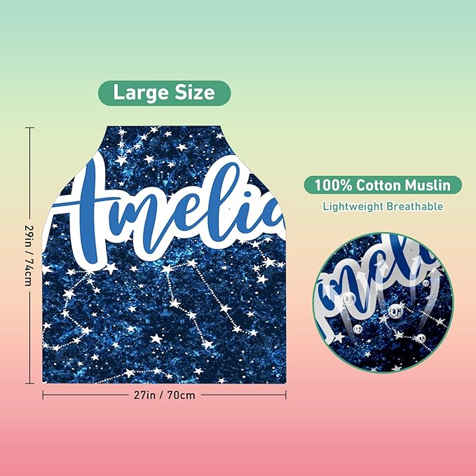 Personalised Car Seat Cover for Girls and Boys - 7 in 1 Multipurpose Blue Print Breast Feeding Cover, Nursing Cover, Grocery Cart Cover - Birthday Gift for Babies