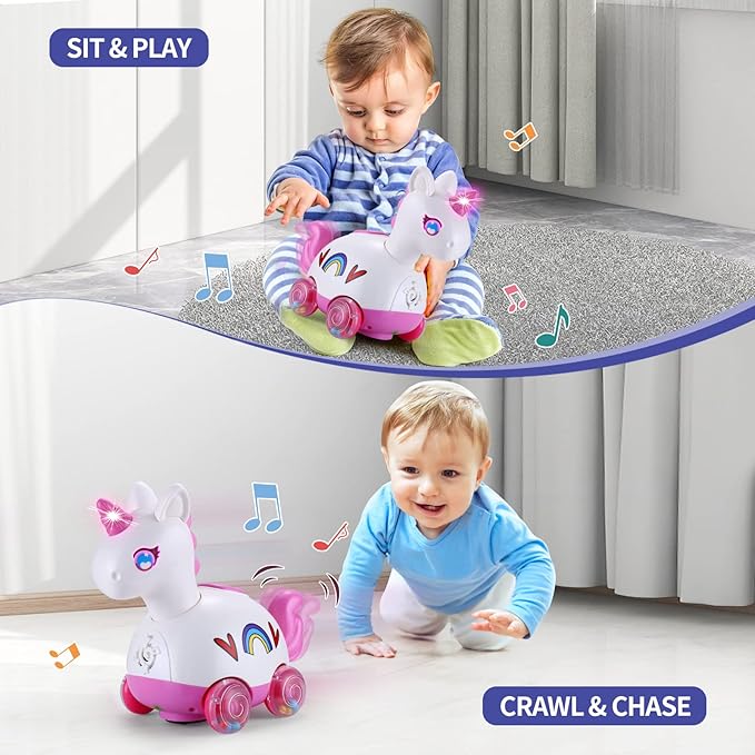 Yerloa Unicorn Baby Girl Toys 6-12 Months, Musical Light Up Crawling Tummy Time Infant Toys 3 4 5 6 7 8 9 10 11 12 18 Months Newborn Easter 1st Birthday Girl Gift Toddler Learning Activity