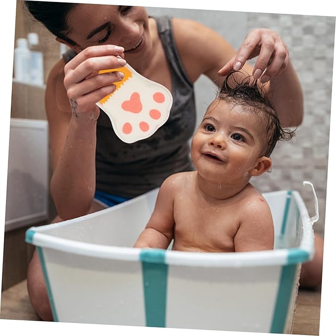 CHILDWEET Baby Bath Sponge 2 Pack Cartoon Paw Shape Kids Bath Towels Soft Exfoliating Mesh Scrubber for Toddler Body Cleaning