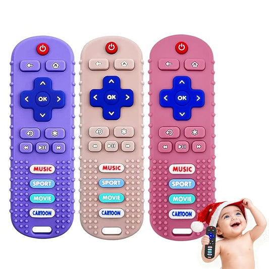 3 Pack Baby Teething Toys&Remote Control Toy, Baby Chew Toys for Teething Relief, Food Grade Silicone Teethers for Babies 3-24 Months,Baby First Easter Gifts for Boys and Girls