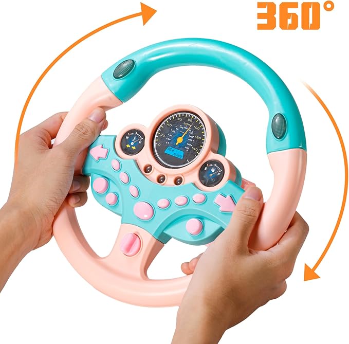 Kids Steering Wheel Toy with Light and Music, Car backseat Simulated Driving Steering Wheel Gifts Toys (yellow)