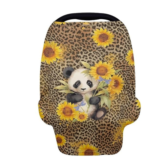 Forchrinse Sunflower Panda Wild Leopard Print Print Baby Car Seat Cover Canopy Soft Nursing Cover Breastfeeding Scarf Stretchy Infant Stroller Cover Carseat Canopy