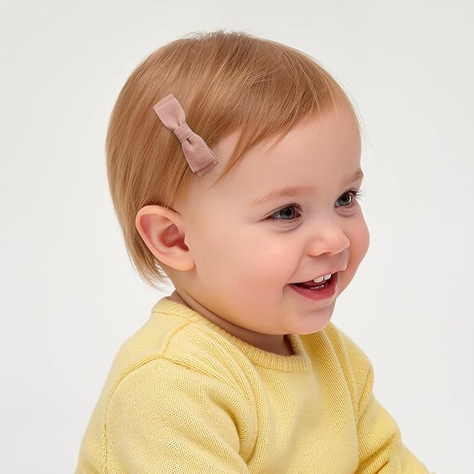 Baby Hair Clips Set – Soft Pink & White Bow Hair Clips for Toddlers, All Fabric Wrapped No-Slip Duckbill Clips (5-Pack Gentle Girl Hair Accessories)
