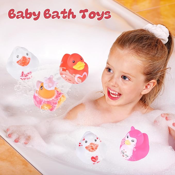 Valentine's Day Rubber Ducks Heart,Baby Showers Bath Pool Toys, Assorted Duckies in Bulk for Kids Party Favors Supplies Decoration Classroom Gift Exchange