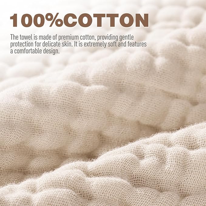 Cinaci 1pc Soft & Absorbent 100% Muslin Cotton Baby Hooded Bath Towel for Baby Girls Boys Newborns Infants Toddlers Kids (Khaki)