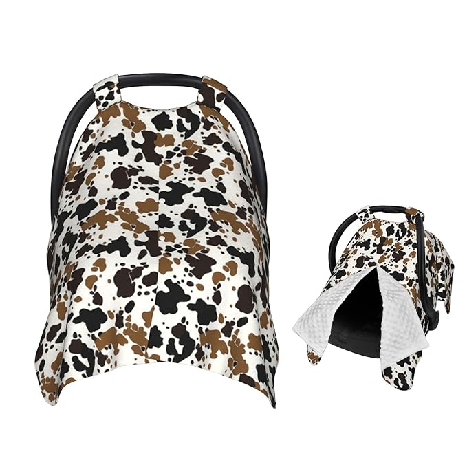 Brown Black Cow Skin Baby Car Seat Canopy Nursing Cover for Newborn Car Seat Breastfeeding Covers Blanket Newborn Shower Gift