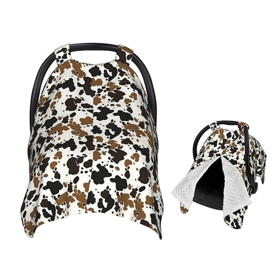 Brown Black Cow Skin Baby Car Seat Canopy Nursing Cover for Newborn Car Seat Breastfeeding Covers Blanket Newborn Shower Gift