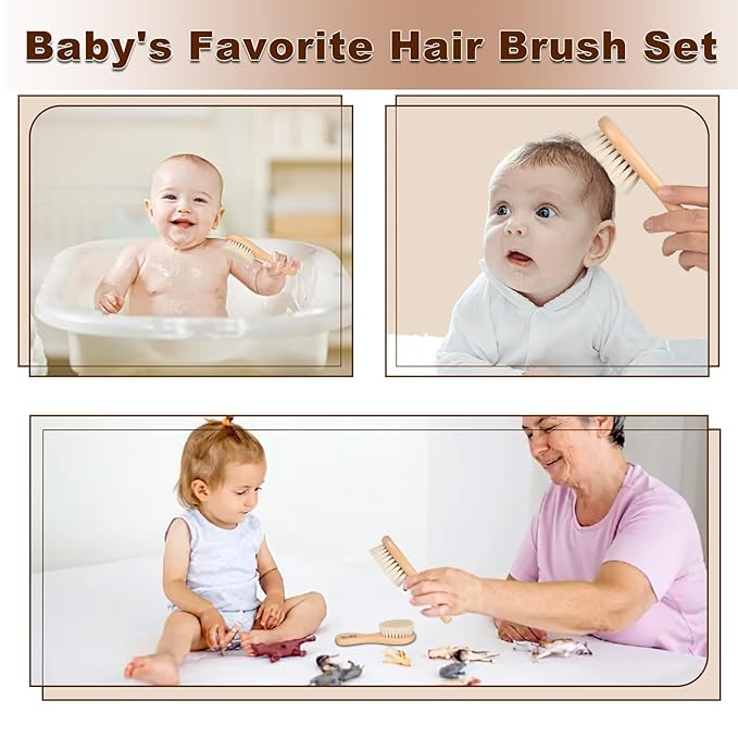 DEBETOOL Baby Hair Brush, 2 Packs - Natural Wooden Brush with Premium Goat Bristle, Ideal for Newborns & Toddlers, Promotes Healthy Hair Growth, Prevents Scalp Irritation, Off-white
