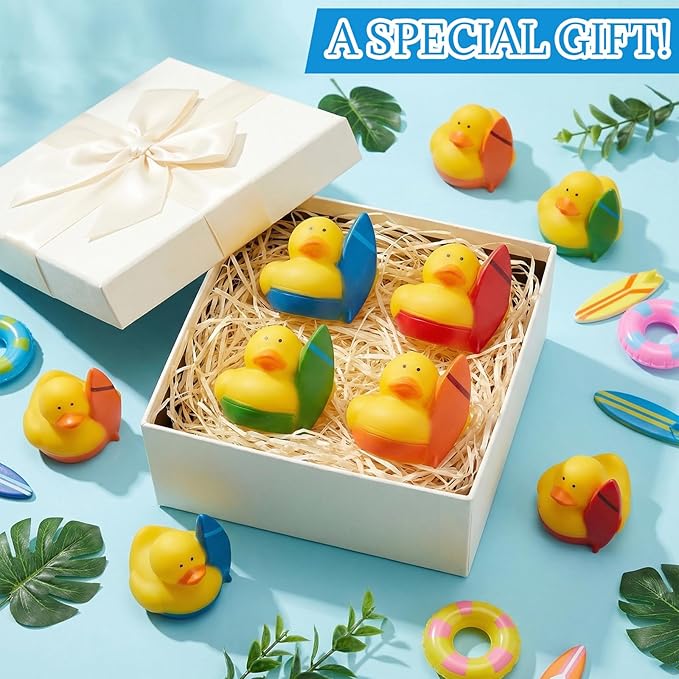 Sotiff 24 Pcs Summer Beach Surfing Rubber Ducks Bulk, Mini Rubber Duckies Bath Toys Float Bathtub Ducky 2" for Summer Holiday Party Favors Birthday Gifts