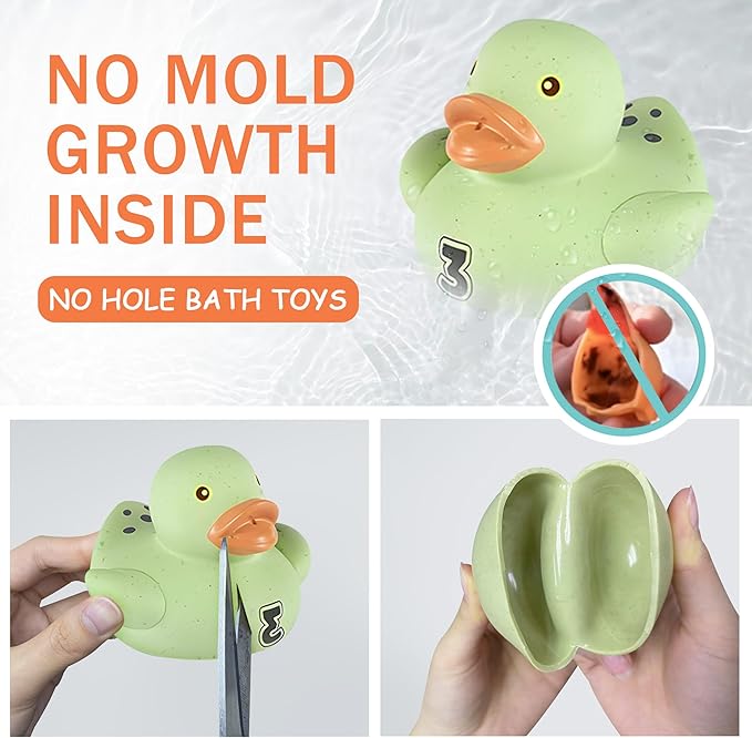 Bath Toys for Toddlers 1-3, 8 Pcs No Hole Wheat Straw Rubber Ducks, Christmas Stocking Stuffers Gifts for Boys & Girls 6-12 Months, Floating Baby Bath Toys for Sensory Learning & Education