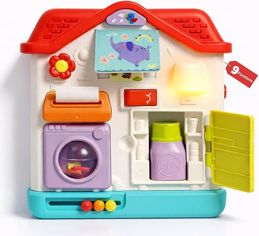 Baby Busy Board for 1 Year Old, Musical Montessori House Busy Board with Light & Music, Toddler Activity Toy for Boys Girls 12-18 Months, 1 Year Old Birthday Gift