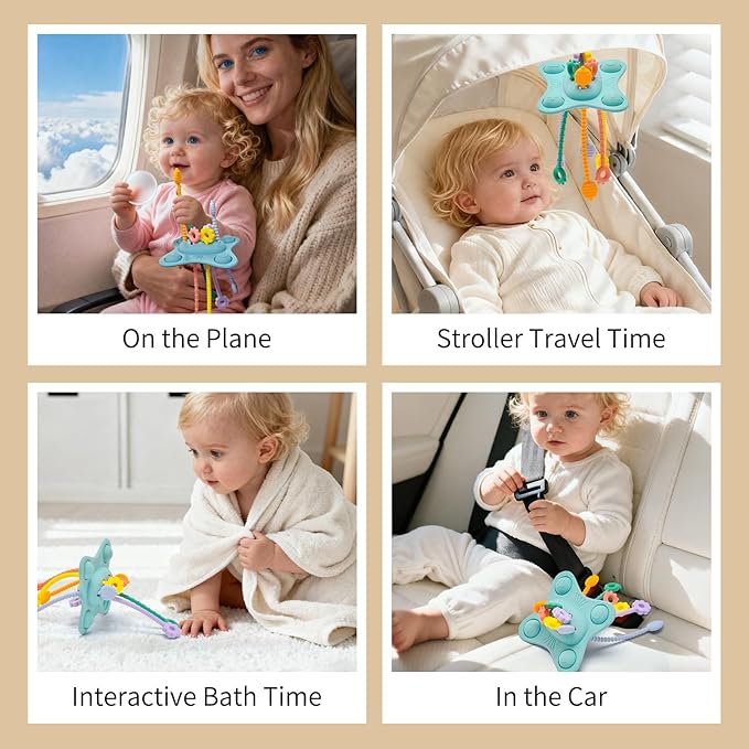 Silicone Montessori Sensory Toys for Babies 18 Months,Pull String Activity Toy, Early Educational Fine Motor Skills Toy for Toddlers,Car Seat Airplane Travel Toys