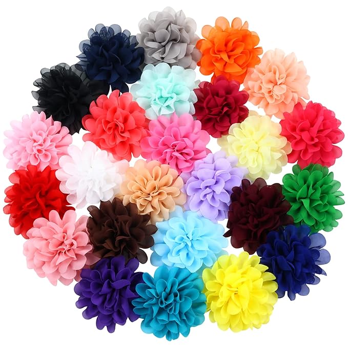 Cinaci 25 Pack Solid Big 4" Chiffon Flower Alligator Hair Clips Barrettes Hairpins Accessories for Baby Girls Infants Toddlers Kids Teens Women