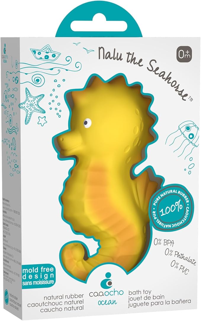 caaocho Pure Natural Rubber Bath Toy - Nalu The Seahorse - Hole Free Bath Toys, BPA Free Bath Toys for Infants, Without Holes Sealed Natural Rubber Baby Toy