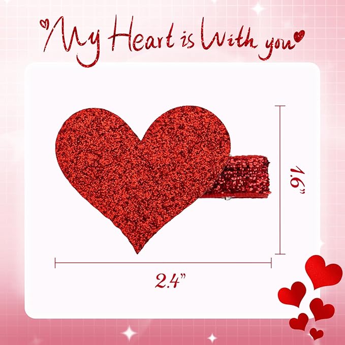 YanJie 2pcs Valentines Day Hair Clips for Girls Glitter Heart Clip Red Hair Accessories for Women Cupid Accessories Cute Hairpin Girl Valentine Gifts