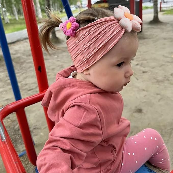 MIUXUESO 3 Pcs Baby Flower Headbands Baby Girls Nylon Headband Soft Hairbands Hair Accessories for Newborn Infant Toddler Kids (Khaki Brown Pink)