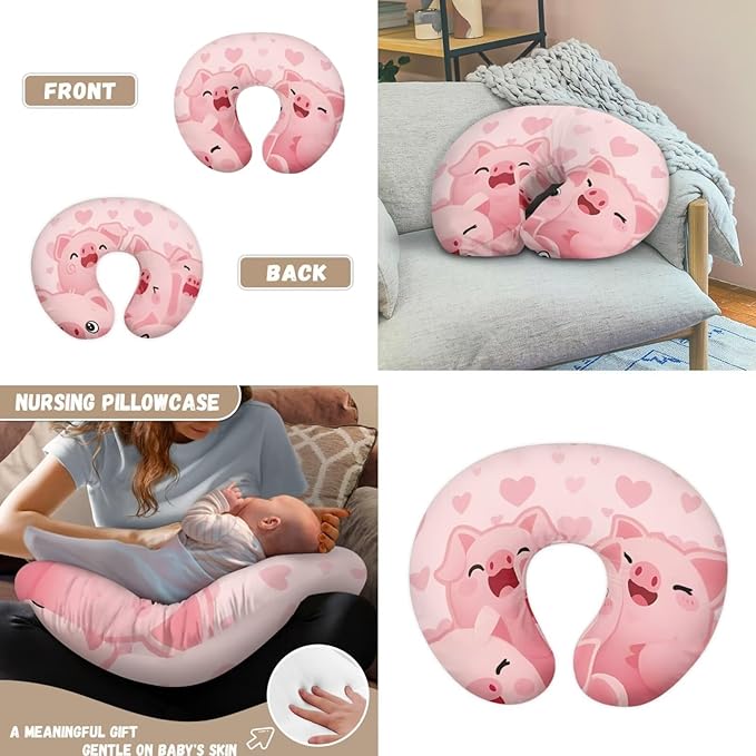 Pink Pigs Baby Car Seat Cover High Stretchy Baby Nursing Pillow Cover 2pcs Baby Essentials Sets Hearts Babies Shower Stuff for Newborn Baby Feeding Essentials