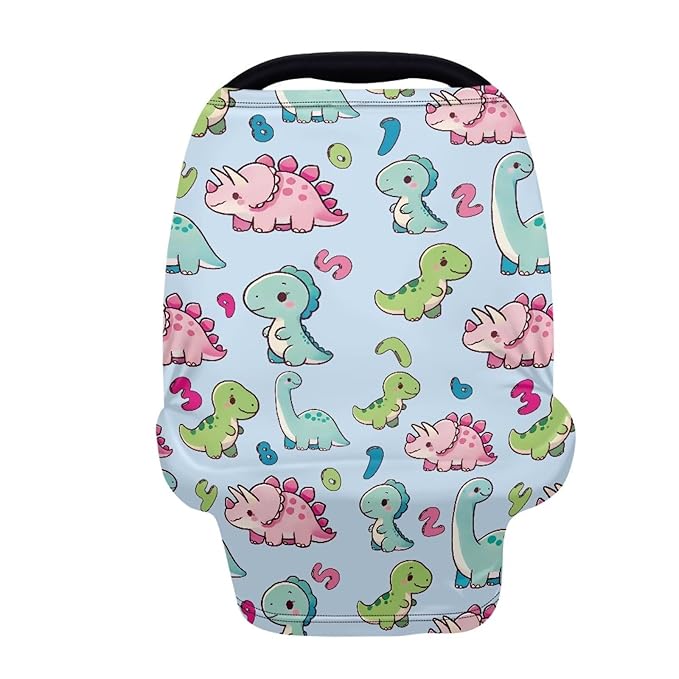 LedBack Car Seat Canopy Breastfeeding Cover, Infant Stroller Cover Carseat Canopy for Baby Girls Boys, Cute Dinosaurs Pattern