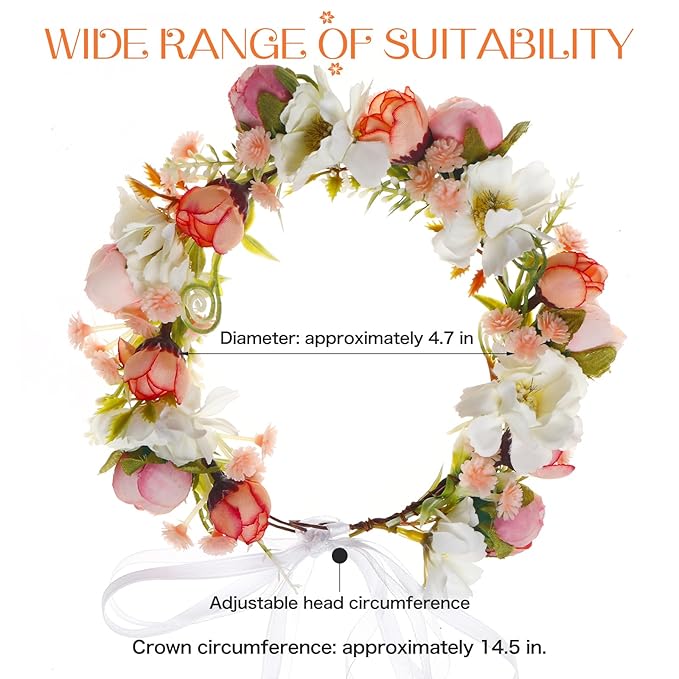 Girls Flower Crown Headpiece - Boho Little Wreaths for Weddings, Family Photography (Pink)