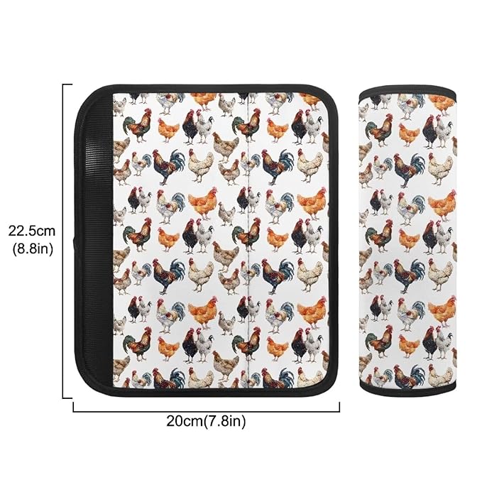 Biyejit Rooster Print Car Seat Belt Pad Cover for Kids, 2-Pack Soft Car Safety Seat Belt Strap Shoulder Pad for Adults Children Shoulder Protector Suitable for Backpack, Shoulder Bag Cover