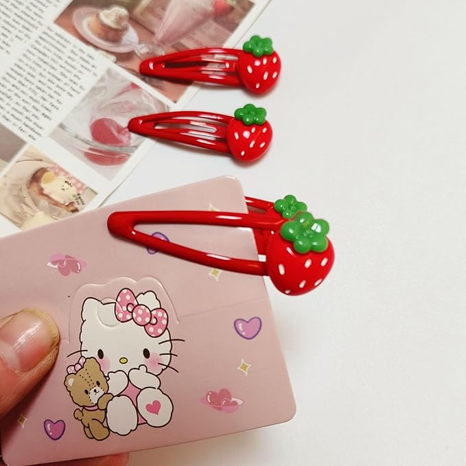 Strawberry Snap Clips Baby Girls Fruit Hair Bow Clips Strawberry Hair Ring Tie BBW24 (6 Pcs-C1)