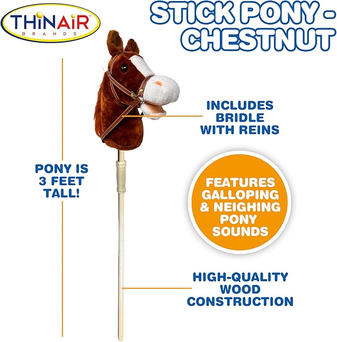 Nature Bound Horse Riding Stick | Handcrafted Plush Hobby Horse Sticks | Handsewn Head, Sturdy Wood Stick | Plus Neighing & Clip-Clop Sounds for Kids Toddlers Preschoolers | Chestnut Red Color