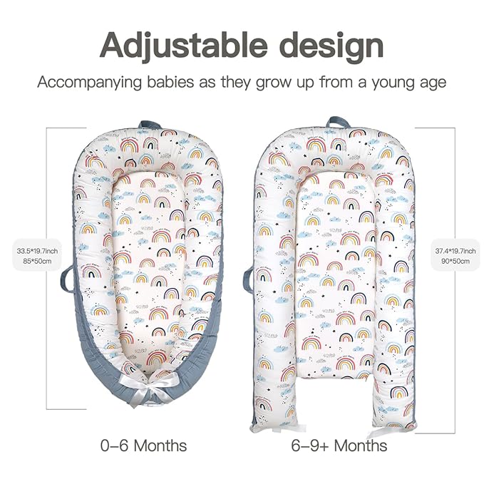 Baby Lounger-Breathable and Soft Organic 100% Cotton, Portable Infant Lounger with Removable Lounger Cover, Floor Lounger for Newborn - Grey Crown