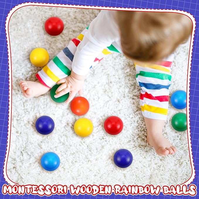 Bucherry 12 Pcs Montessori Wooden Balls 1.8 Inch Wooden Replacement Ball Educational Counting Toys Preschool Learning Material and Stacker Matching(Mixed Color)