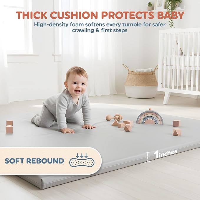 Motherly Haven Play Mat Cover Only – Fits 50x50x1 Rollable Foam Floor Mat for Babies – Waterproof, Easy to Clean Replacement Cover for Tummy Time & Crawling – Grey