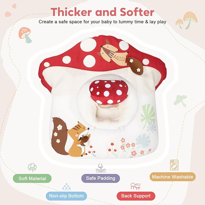Baby Play Mat & Baby Seats for Infants for Sitting Up | Tummy Time Gym Activity Mat with 5 Detachable Toys for Stage-Based Sensory | Babies Essentials Gift for Newborn 0-6-12-18 Months (Red)