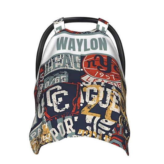 Personalized Baby Car Seat Canopy for Babies with Name, Custom Car Seat Covers for Boys Girls, Sports Nursing Breastfeeding Stroller Cover Infant Carseat Canopies for Newborn
