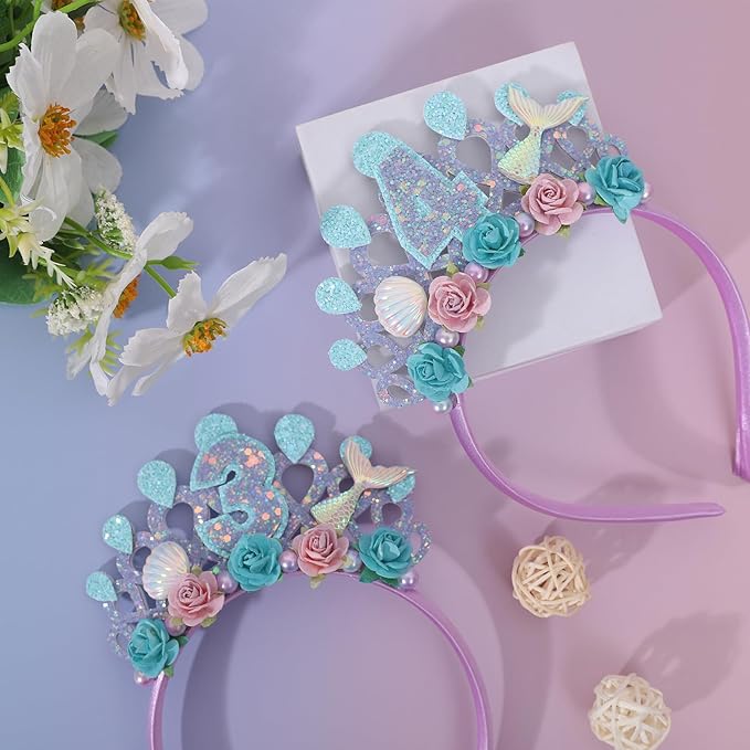 Mermaids 1st Birthday Hairband for Babys - Purple Flower Birthday Hairband for First Party Decors,Baby Girl Purple Headband