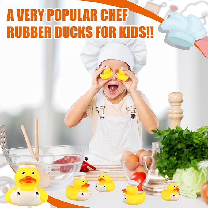 Sotiff 24 Pcs Chef Rubber Ducks Bulk 2 Inch Chef Rubber Ducky for Birthday Party Gifts Beach Summer Bathtub Pool Float