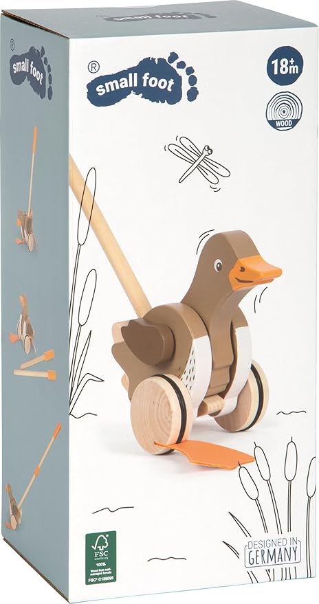 small foot Push Duck with Moving Head, Wood, Learning to Walk, 18 Months, 12493