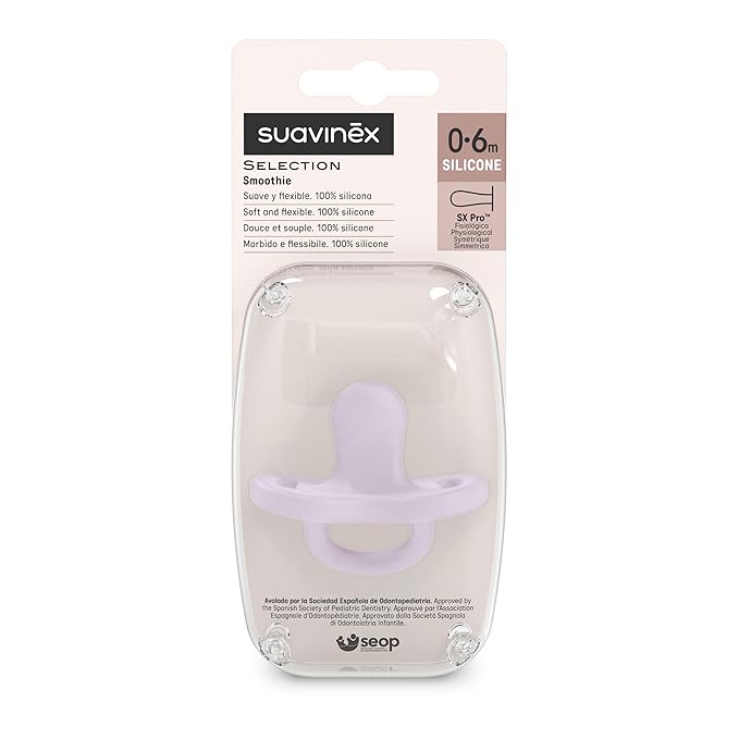 Color Essence SX PRO Silicone Baby Pacifier 1Pk, Made with 100% Soft Silicone, Baby Essentials Perfect for Breastfeeding Babies, Designed in Spain, 0-6 Mths, Lavender