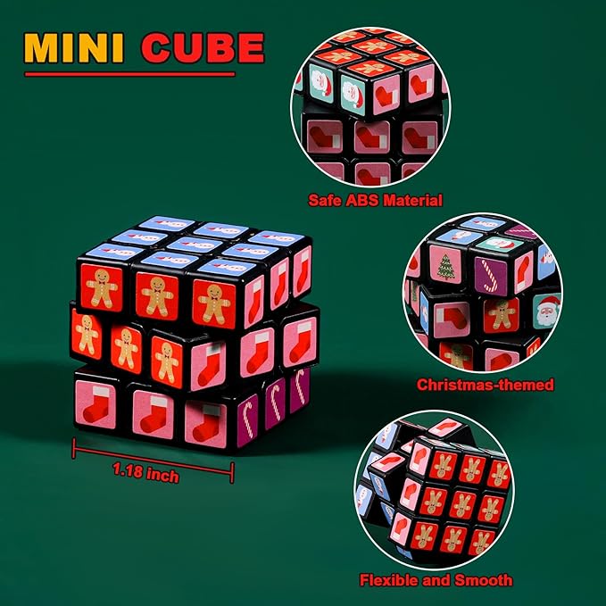 48 Pcs Mini Cubes Bulk, Christmas 1.18 Inch 3x3x3 Puzzle Cube Set, Stocking Stuffers for Kids, Birthday Party Favors, Classroom Prizes, Stress Relief Fidget Toys, Easter Basket Fillers