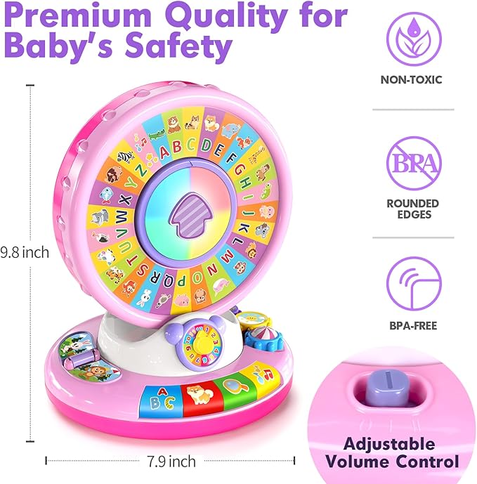 Toys for 1 2 3 Year Old Boys Girls, Spin & Sing ABC Alphabet Learning Zoo with Lights & Sounds, Musical Educational Toy for Toddler 1-3, Christmas 1st Birthday Gifts for Baby Kids Age 12-18 Months+