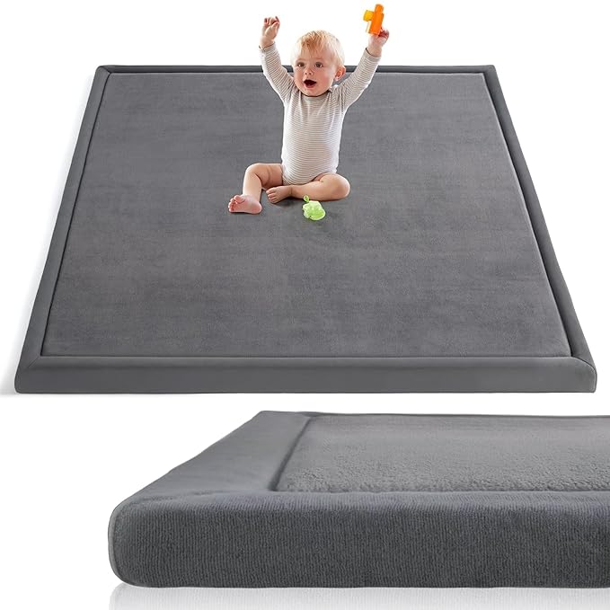Baby Play Mat for Floor 59"x71" Playpen Mat 1.3" Thick Elasti-Foam Padded Cushioning Non-Slip Playroom Tatami-Style Nursery Mat for Tummy Time & Crawling for Babies Toddlers Infants