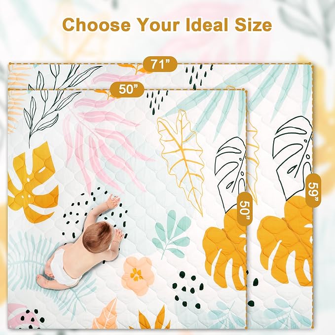 TINYHARBO Premium Foam Baby Play Mat 71x59 – Removable & Machine Washable Cover, Extra Thick Padding Playpen Mat, Non-Slip Crawling Mat, Easy to Clean for Infants, Toddlers & Babies