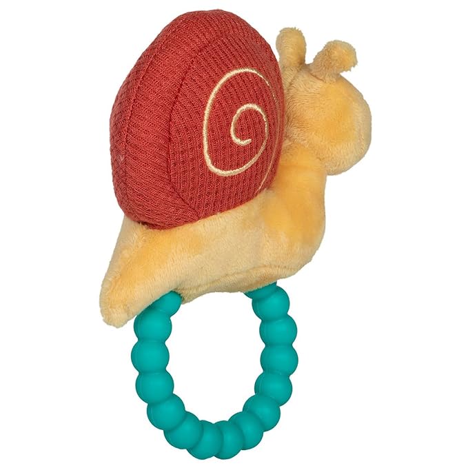 Mary Meyer Soft Baby Rattle with Soothing Teether Ring, 6-Inches, Skippy Snail