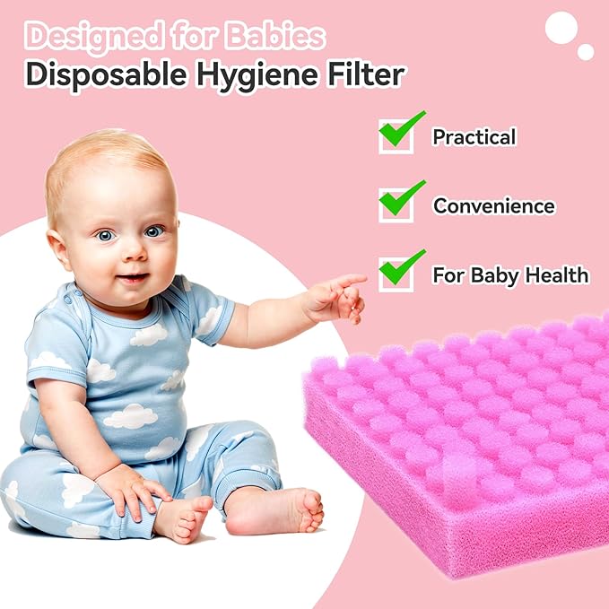 Replacement for NozeBot Nasal Aspirator Hygiene Filter, 90 Packs Baby Nose Cleaner Filters Comes with Baby Nose Cleaning Tweezer, Purple