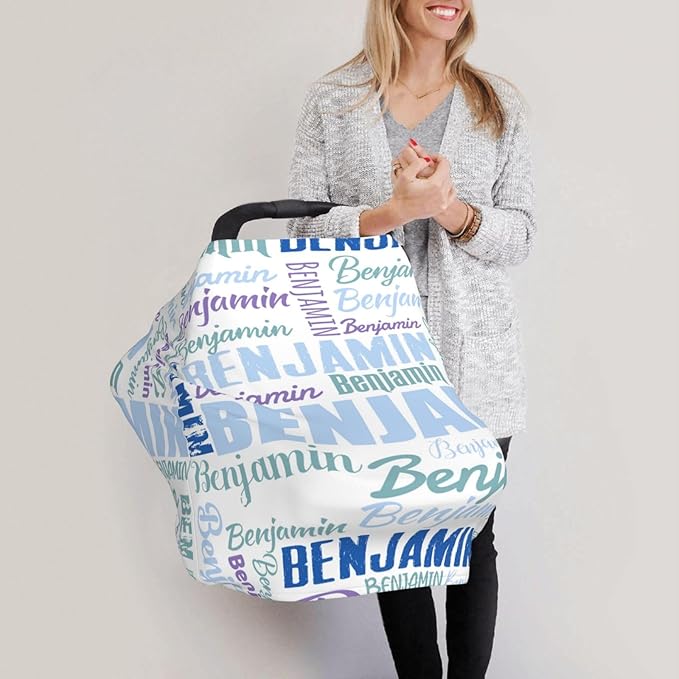 Personalized Baby Car Seat Cover for Boys Girls, Custom Monogram Nursing Covers for Breastfeeding with Name, Infant Stroller Cover, Optional Baby Bib, Baby Swaddle Set for Newborn Infant